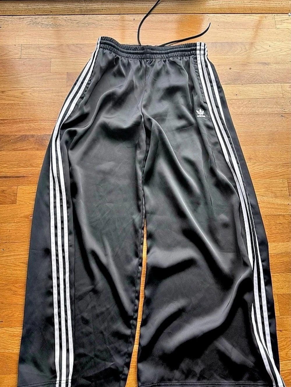 adidas Adicolor Satin Wide Leg Track Pants Black & White Large